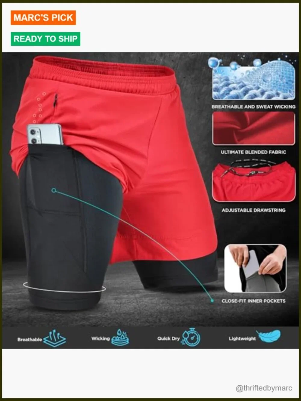 Men's 2-in-1 Running Shorts with Compression Liner, 4 Pockets, Lightweight